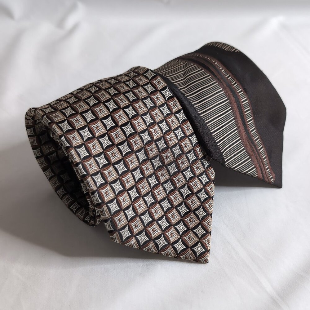 Vintage (2-PACK) Valerio Garati and Le MONDE Brown/Tan Patterned Ties